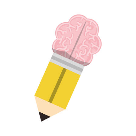 Pencil With A Brain Shaped Eraser over white background vector illustrationのイラスト素材