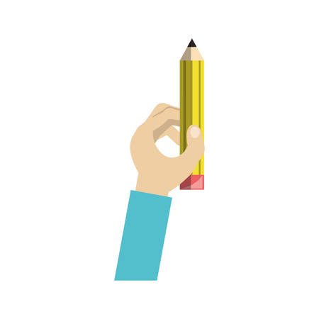 hand holding a pencil icon over white background colorful design vector illustrationのイラスト素材