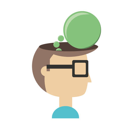 Speech bubble on man head icon over white background colorful design vector illustrationのイラスト素材