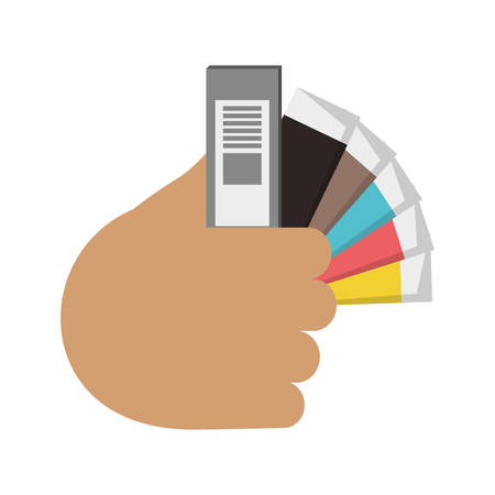 hand holding  a color guide palette picker icon over white background colorful design  vector illustrationのイラスト素材