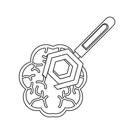 Human brain with spanner tool icon over white background  in black and white illustration.のイラスト素材