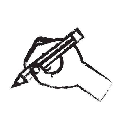 sketch of hand holding a pencil icon over white background vector illustrationのイラスト素材