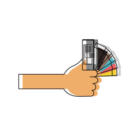 Hand holding a color guide palette picker icon over white background colorful design vector illustrationのイラスト素材