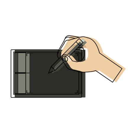 hand drawing on a graphic tablet over white background colorful design vector illustrationのイラスト素材