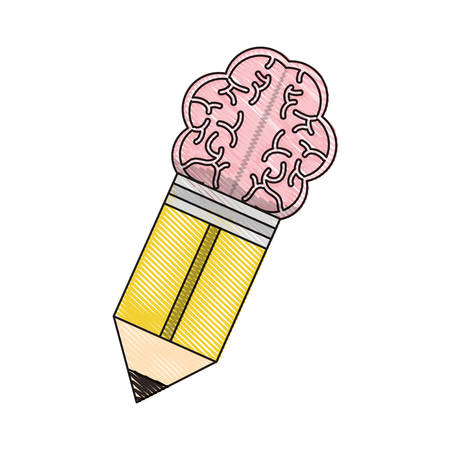 Pencil With A Brain Shaped Eraser over white background vector illustrationのイラスト素材