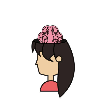 Head of woman showing the brain over white background colorful design vector illustrationのイラスト素材