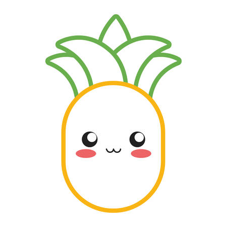 Flat line colored kawaii pineapple
 over white background vector illustration.のイラスト素材