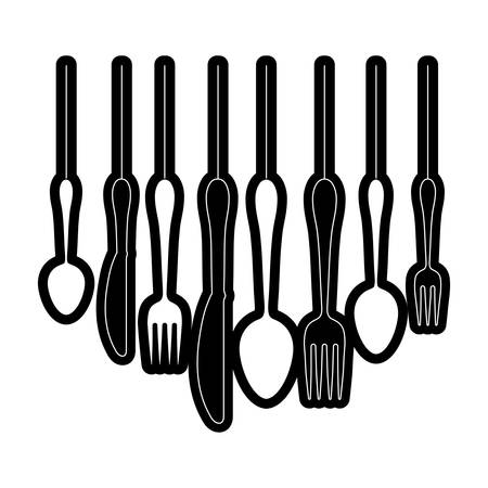 Flat line monochromatic cutlery over white background, vector illustration.のイラスト素材