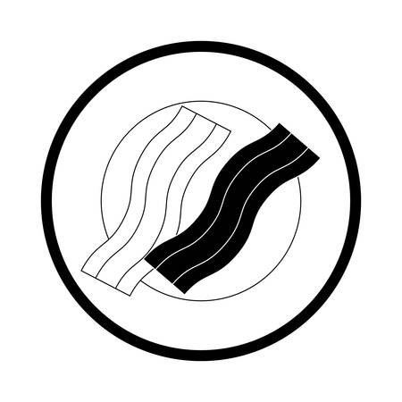 Flat line monochromatic plate with bacon over white background, vector illustration.のイラスト素材