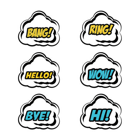 pop art design with clouds icon set over white background colorful design vector illustrationのイラスト素材