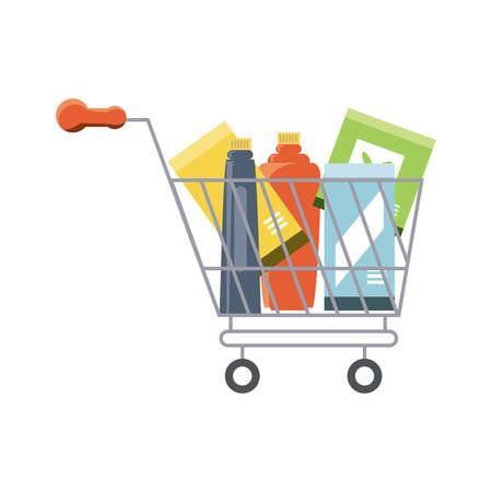 supermarket cart with bottles products over white background colorful design vector illustrationのイラスト素材