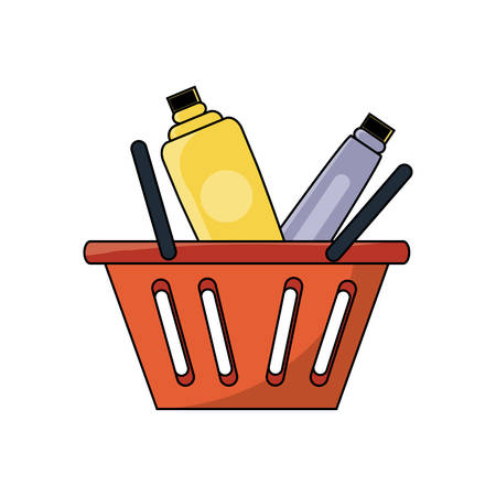 Shopping basket with supermarket products over white background. Colorful design, vector illustration.のイラスト素材