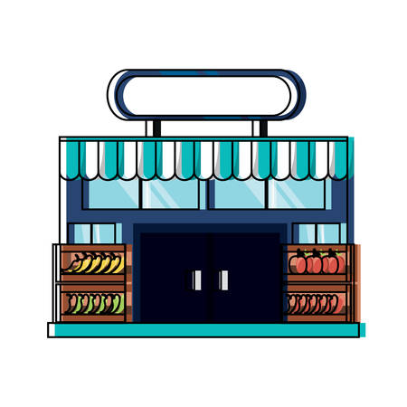 supermarket with shelves with fruits and vegetables on the door icon over white background colorful design  vector illustrationのイラスト素材
