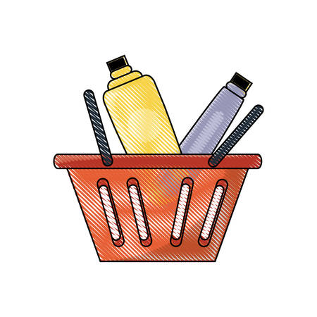 shopping basket with supermarket products over white background colorful design vector illustrationのイラスト素材
