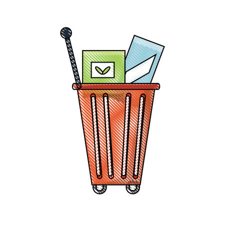 shopping basket with supermarket products over white background colorful design vector illustrationのイラスト素材