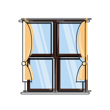 house window with curtains icon over white background colorful design  vector illustrationのイラスト素材