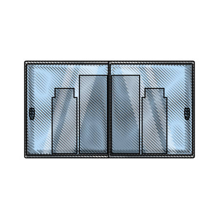 Window with view of the city buildings icon over white background colorful design vector illustrationのイラスト素材