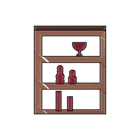 Wooden Shelves Unit with decorative vases over white background vector illustrationのイラスト素材