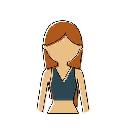 colored  woman  with long hair  brown an green blouse  over white bakcground  vector illustrationのイラスト素材