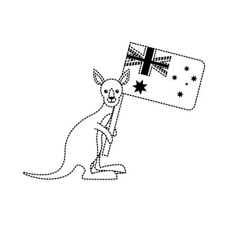 Flat line uncolored kangaroo with flag of australia sticker over white background vector illustrationのイラスト素材