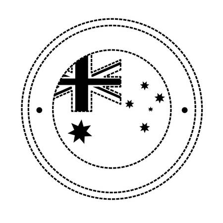 Flat line monochromatic round frame with flag of australia sticker over white background vector illustrationのイラスト素材