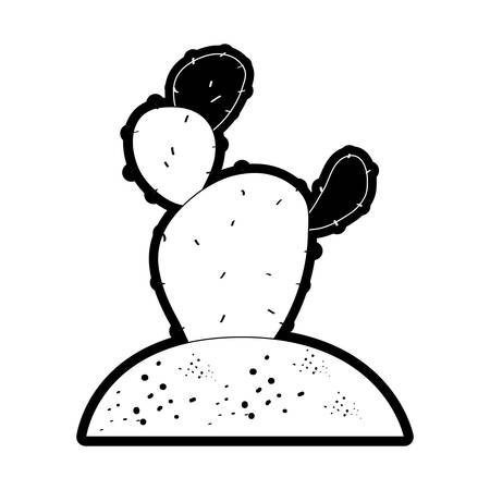 flat line monochromatic  opuntia cactus with thorns  in the soil over white backgorund  vector illustrationのイラスト素材