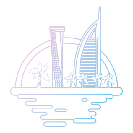 Building cityscape cartoon neon lines illustration.のイラスト素材