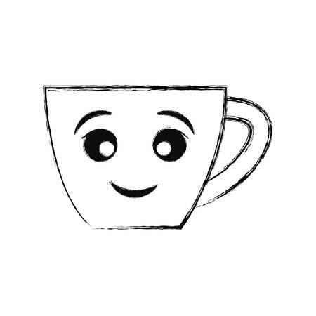 Flat line uncolored kawaii cup over white background vector illustrationのイラスト素材