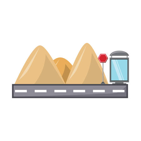Road with mupi and mountains landscape over white background vector illustrationのイラスト素材