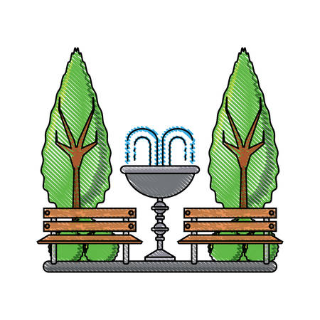 Park with decorative water fountain and benches icon colorful design illustration.のイラスト素材