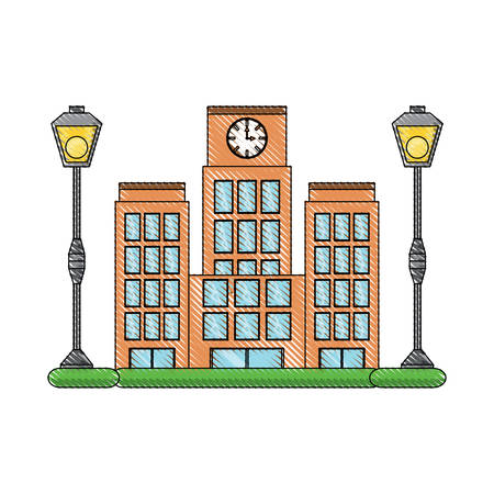 big city building and street lamps over white background colorful design vector illustrationのイラスト素材