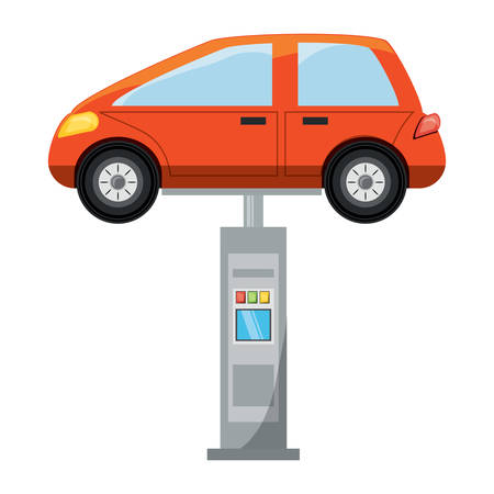 Car on car lifting machine over white background colorful design vector illustrationのイラスト素材