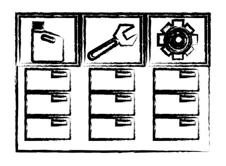Sketch of drawers with mechanic tools over whtie background vector illustrationのイラスト素材