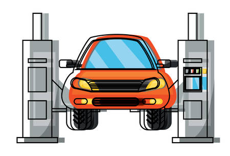 Car lifting machine and car icon over white background. Colorful design illustration.のイラスト素材
