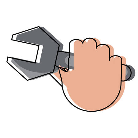 Hand with wrench tool icon over white background illustration.のイラスト素材