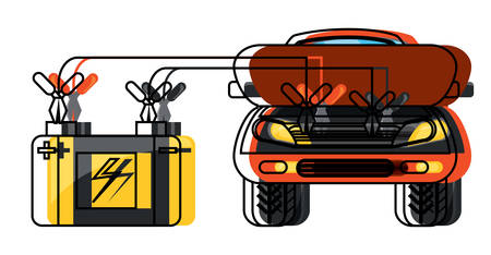 car connected to a car battery over white background colorful design vector illustration