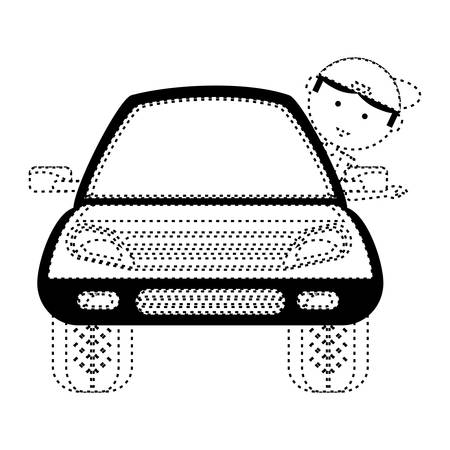 Car with cartoon mechanic with head out the window over white illustration.のイラスト素材
