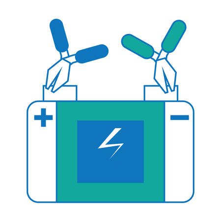 Pliers connected to car battery icon over white background colorful design vector illustrationのイラスト素材