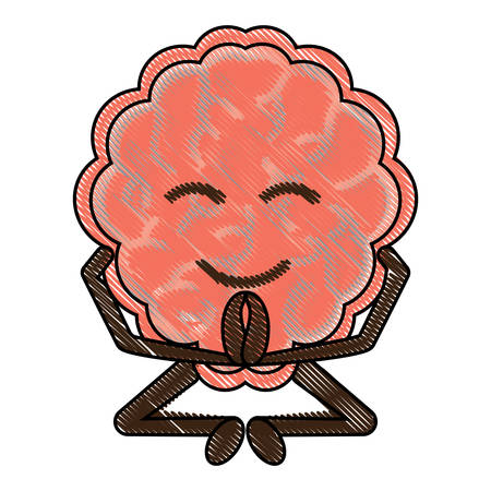 kawaii brain practicing meditating icon over white background colorful design vector illustrationのイラスト素材