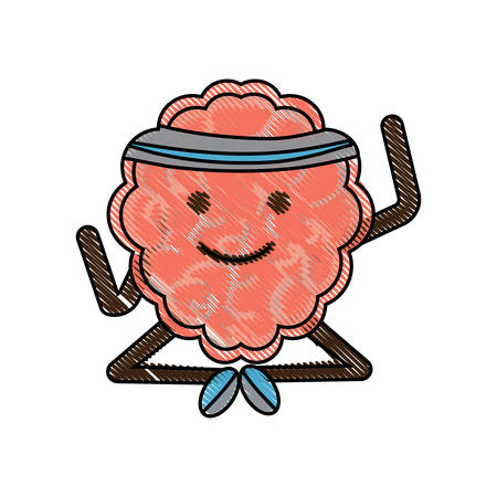 kawaii brain practicing yoga icon over white background vector illustrationのイラスト素材