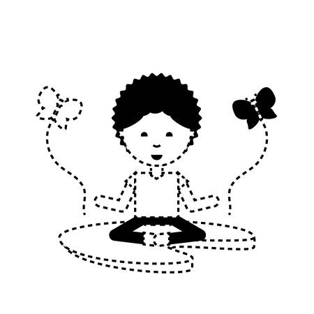 Beautiful butterflies around cartoon man practicing yoga over white background vector illustrationのイラスト素材