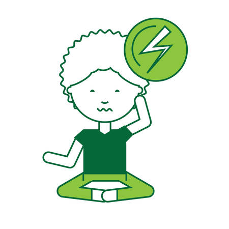 Cartoon worried man practicing yoga over white background vector illustrationのイラスト素材