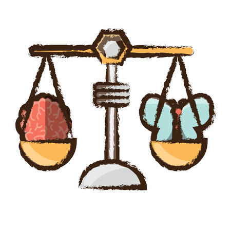 scale with butterfly and brain icon over white background colorful design vector illustrationのイラスト素材