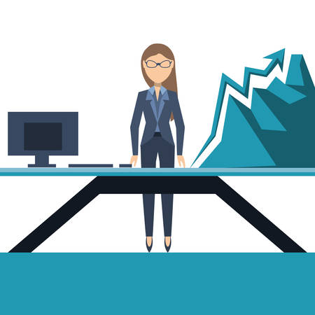 Business woman shows to growing line chart illustration graphic design.のイラスト素材