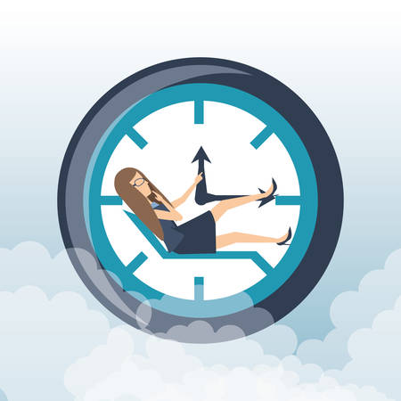 Business woman hard working time pressure illustration graphic design.のイラスト素材