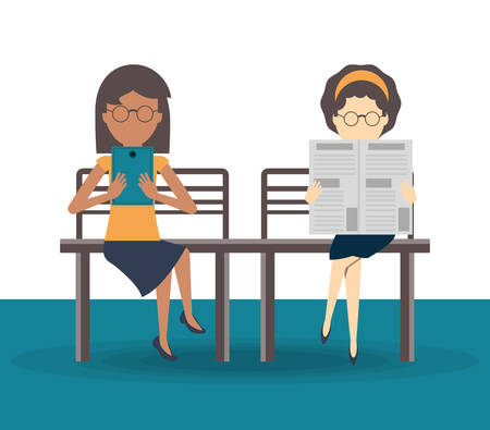 People reading book and newspaperのイラスト素材
