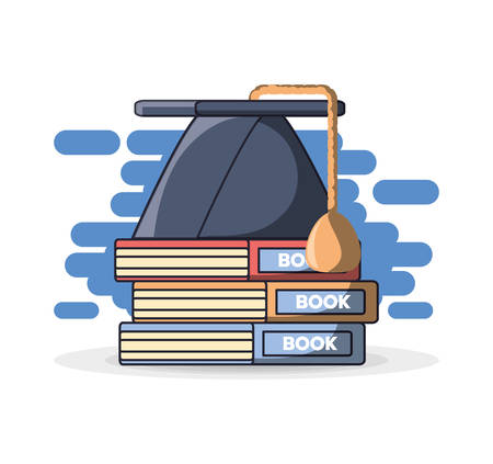 Graduation cap on stack of books education conceptのイラスト素材