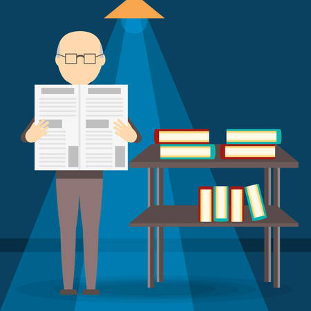 Old man reading the newspaper vector illustration graphic design.のイラスト素材