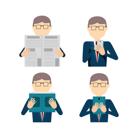 A people reading book and newspaperのイラスト素材