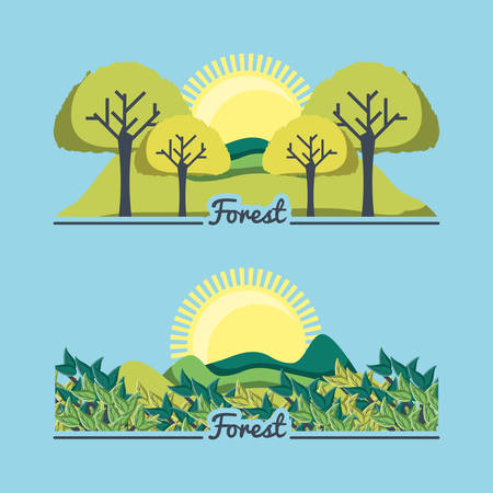 set of natural forest landscapes vector illustration graphic designのイラスト素材